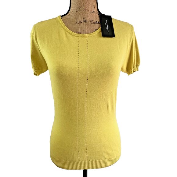 Atos Lombardini Womens Yellow Knit Short Sleeves Crew Neck Soft Sweater Sz 10/46 - Picture 3 of 14